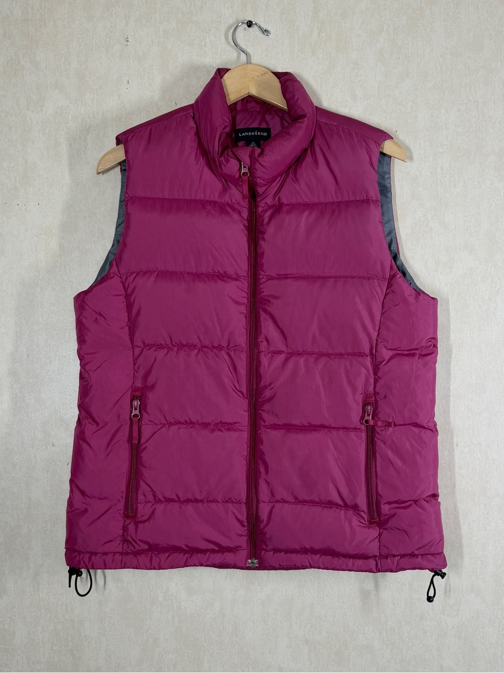 Lands’ End Women’s Down Puffer Quilted Vest Full Zip in Pink M